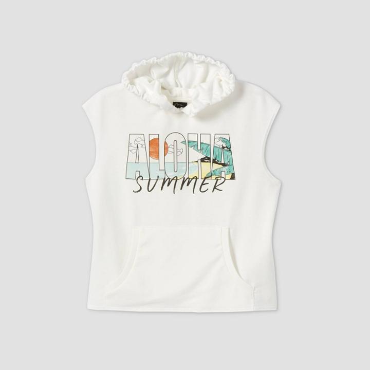 Girls' Sleeveless Uv Graphic Hoodie - Art Class White S, Girl's,