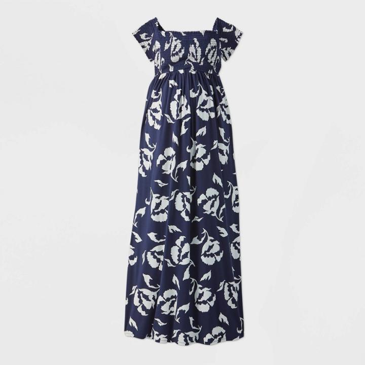 Maternity Floral Print Short Sleeve Smocked Dress - Isabel Maternity By Ingrid & Isabel Navy Xs, Women's, Blue