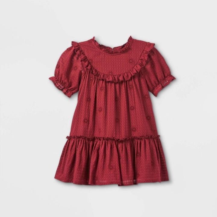 Toddler Girls' Embroidered Short Sleeve Dress - Cat & Jack Burgundy