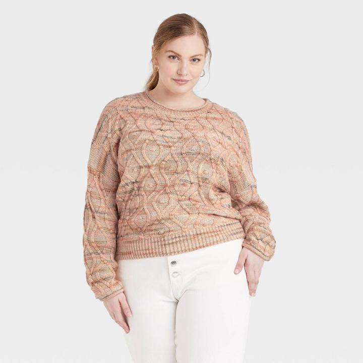 Women's Plus Size Crewneck Tie-back Pullover Sweater - Universal Thread Cream Spacedye 1x, Ivory