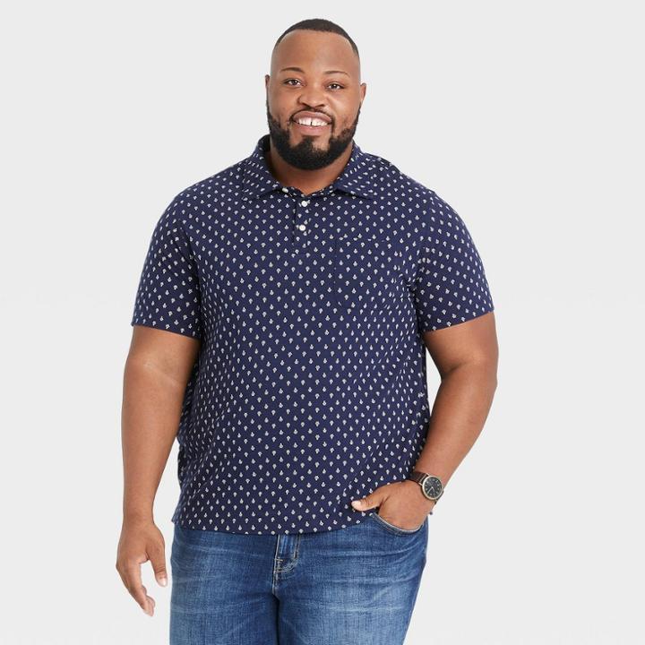 Men's Tall Printed Standard Fit Short Sleeve Collared Polo T-shirt - Goodfellow & Co Navy Blue/shapes