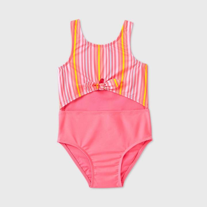 Toddler Girls' Striped Peek A Boo Tie-front One Piece Swimsuit - Cat & Jack Pink