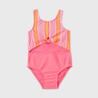 Toddler Girls' Striped Peek A Boo Tie-front One Piece Swimsuit - Cat & Jack Pink