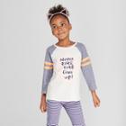 Girls' Never Ever Give Up Baseball 3/4 Sleeve T-shirt - Cat & Jack Cream