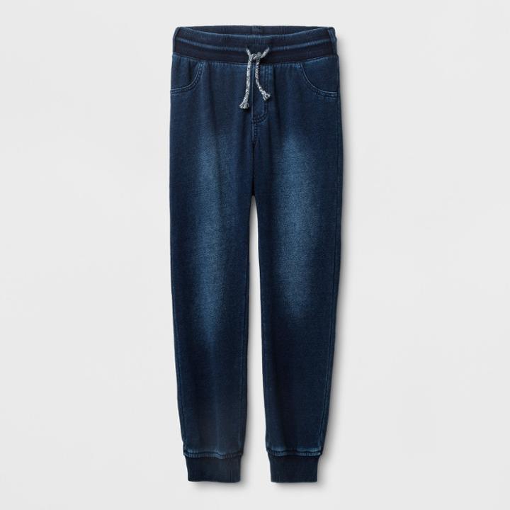 Boys' Adaptive Knit Dark Wash Denim Jogger Pants - Cat & Jack Blue L, Boy's,