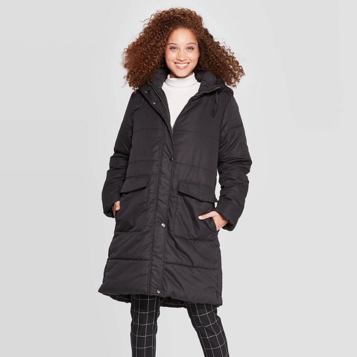 Women's Quilted Puffer Jacket - A New Day Black