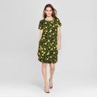 Women's Lemon Print Short Sleeve T-shirt Dress - K By Kersh Black/green
