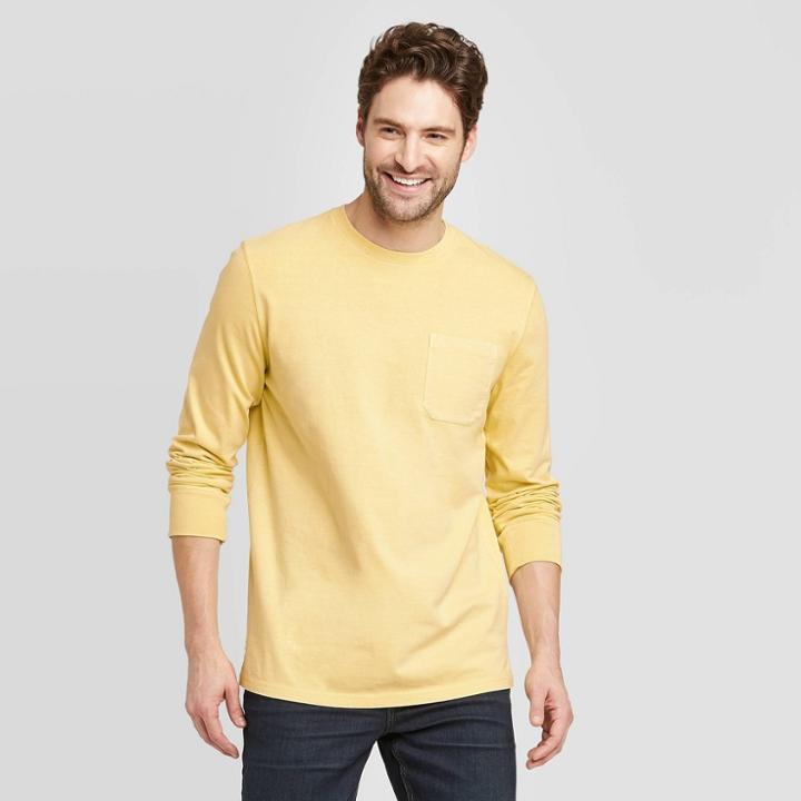 Men's Standard Fit Long Sleeve Crew Neck T-shirt - Goodfellow & Co Yellow S, Men's,