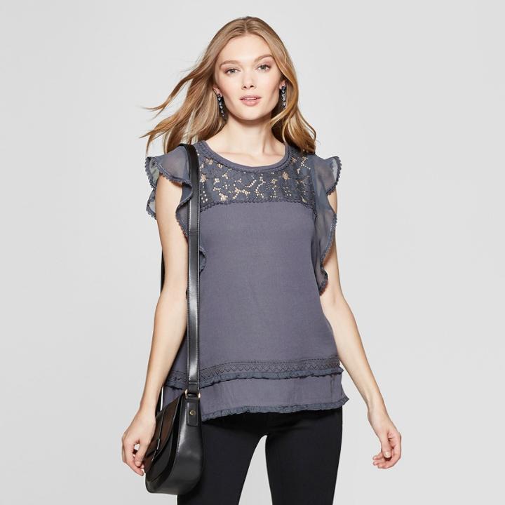 Women's Short Sleeve Lace Blouse - Knox Rose Blue