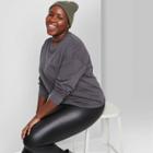 Women's Plus Size Long Sleeve Round Neck Boxy Tunic T-shirt - Wild Fable Dark Gray