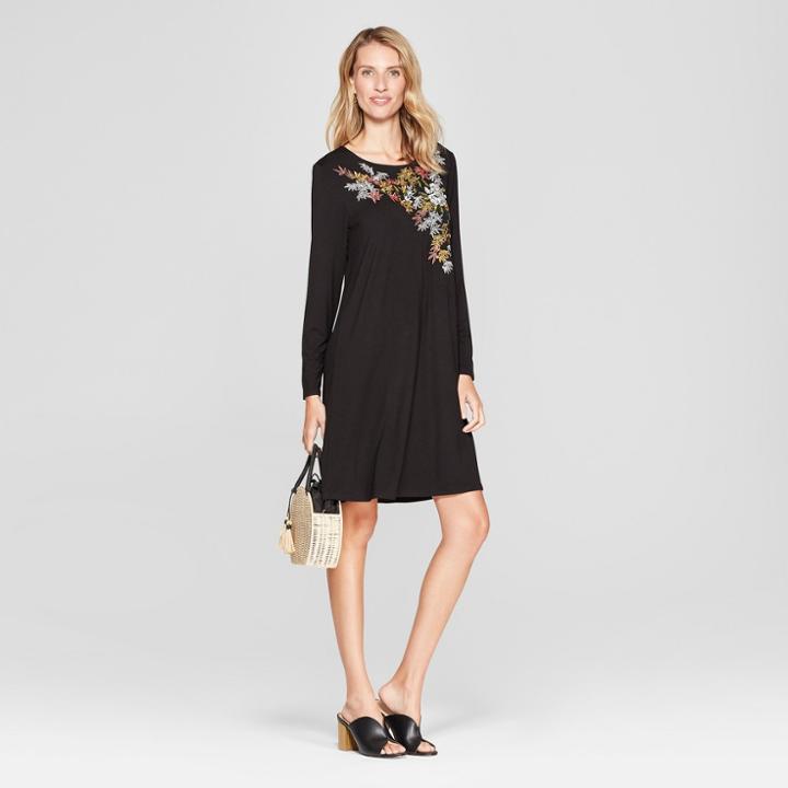 Women's Floral Print Knit Swing Dress - Spenser Jeremy - Black