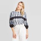 Women's Striped Puff Crewneck Tie-dye Sweatshirt - Who What Wear Black
