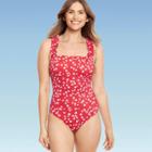 Women's Slimming Control Ruffle Strap One Piece Swimsuit - Beach Betty By Miracle Brands Red Floral