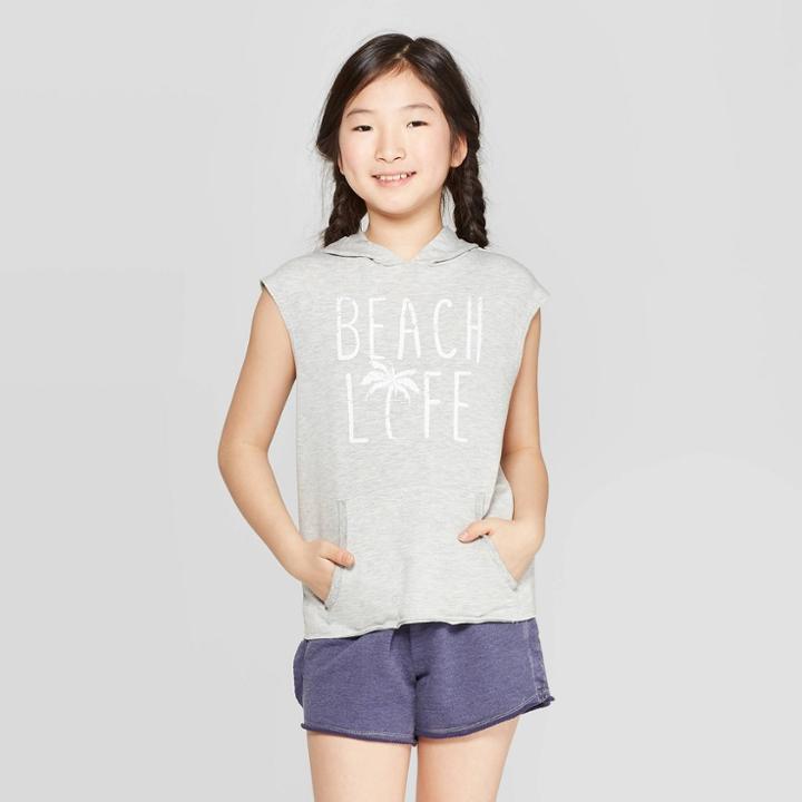Girls' Graphic Hooded Tank Tops - Art Class Gray