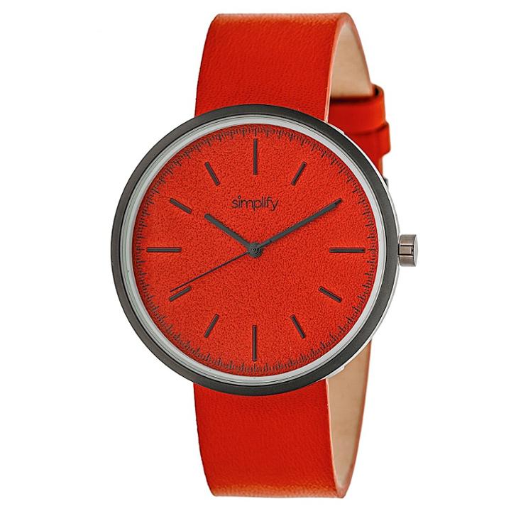Simplify The 3000 Men's Sand - Blasted Dial Leather Strap Watch - Red