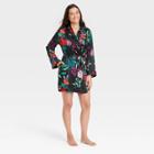 Women's Floral Print Satin Robe - Stars Above Black