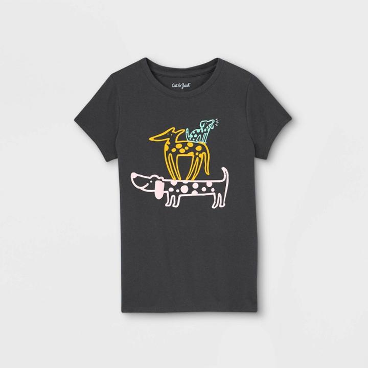 Girls' Dogs Graphic Short Sleeve T-shirt - Cat & Jack Charcoal Gray