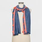Women's Oblong Scarf With Coral Trim - A New Day Blue
