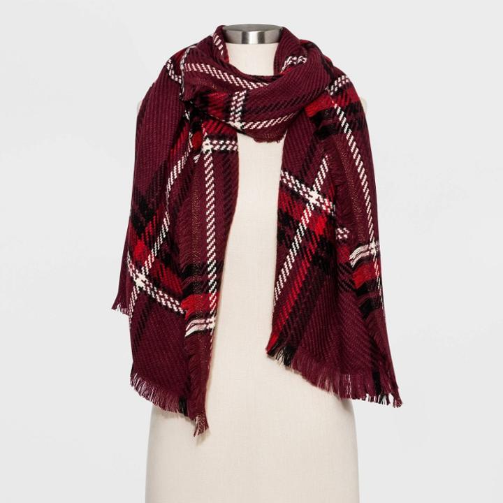Women's Woven Plaid Oblong Scarf - Universal Thread Burgundy One Size, Women's, Red