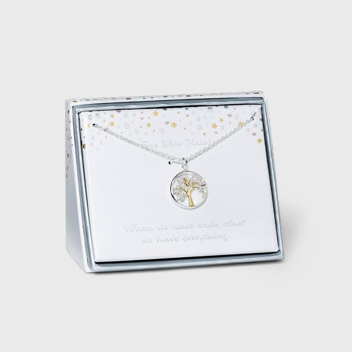 No Brand Silver Plated With Cubic Zirconia Cut Out Family Tree Necklace -