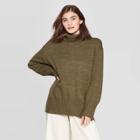 Women's Dolman Sleeve Turtleneck Tunic Sweater - A New Day Olive L, Size: