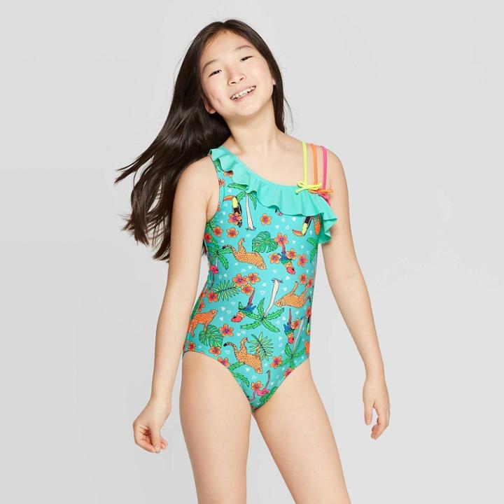 Girls' Jammin In The Jungle One Piece Swimsuit - Cat & Jack Aqua