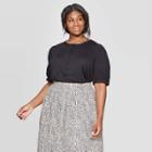 Women's Plus Size Long Poplin Sleeve Crewneck Henley Shirt - Who What Wear Jet Black