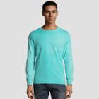 Hanes Men's Long Sleeve 1901 Garment Dyed Pocket T-shirt - Mint (green)