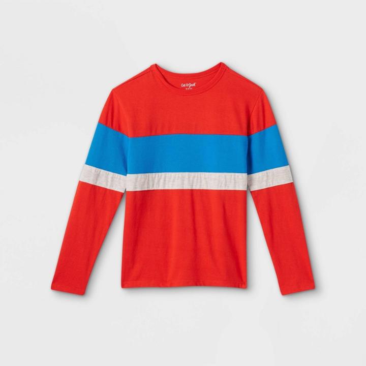 Boys' Colorblock Long Sleeve T-shirt - Cat & Jack Red/medium Blue