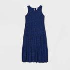 Women's Leopard Print Sleeveless Tiered Dress - A New Day Blue