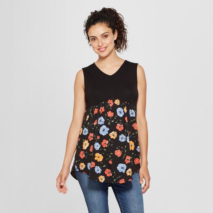 Macherie Maternity Floral Sleeveless Solid/print Mix Tunic - Ma Cherie Blue S, Women's, Black