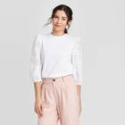 Women's Long Sleeve Eyelet T-shirt - A New Day White