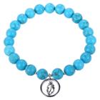 Prime Art & Jewel Genuine Dyed Turquoise With Fine Silver Plated Bronze Leaf Charm Beaded Stretch Bracelet