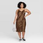 Women's Plus Size Leopard Print Sleeveless Satin Slip Dress - A New Day Brown 1x, Women's,