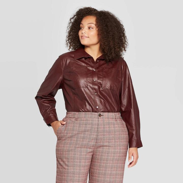 Women's Plus Size Long Sleeve Front Button-down Coat - Who What Wear Burgundy 4x,