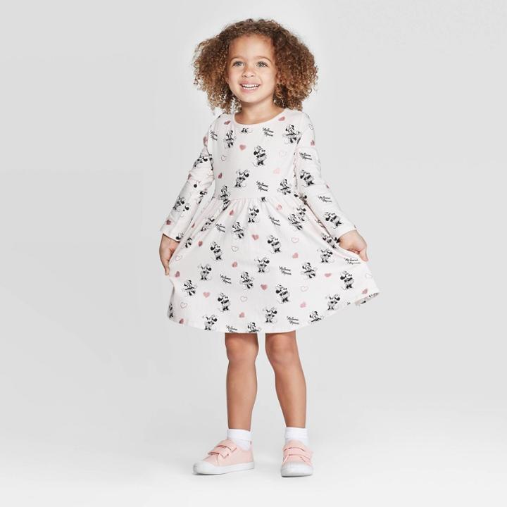 Toddler Girls' Disney Minnie Long Sleeve Dress - Cream 12m, Girl's, Pink