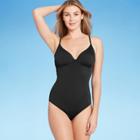 Women's Ribbed Tie Back One Piece Swimsuit - Shade & Shore Black