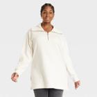 Women's Plus Size Ribbed Quarter Zip Tunic Sweatshirt - Ava & Viv Cream X, Ivory