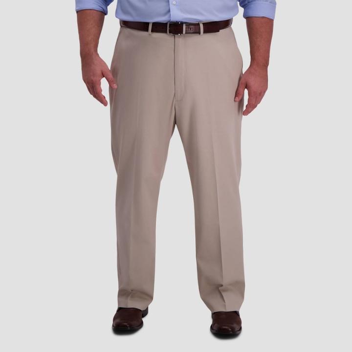 Haggar Men's Big & Tall Premium No Iron Classic Fit Flat Front Casual Pants - Sand 44x29,