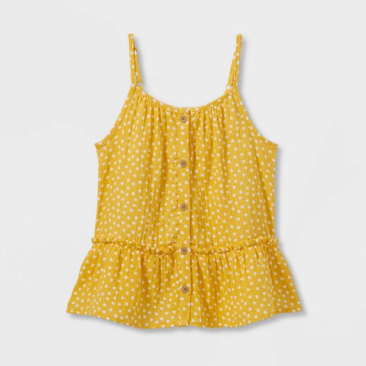 Girls' Woven Gauze Tier Tank Top - Cat & Jack Light Mustard Yellow