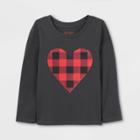 Toddler Girls' Buffalo Check Heart Long Sleeve Graphic T-shirt - Cat & Jack Dark Gray