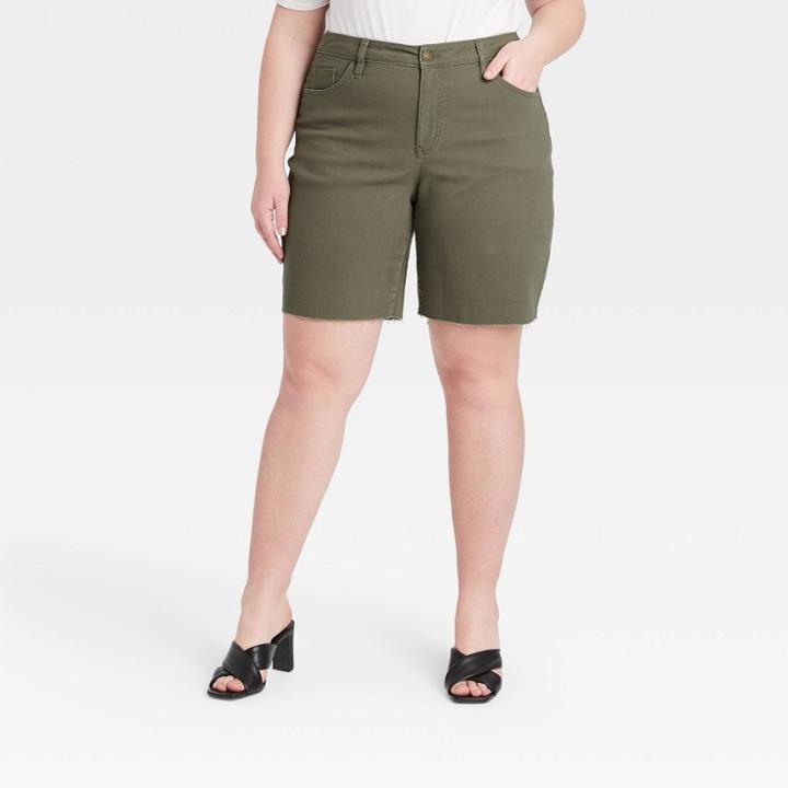 Women's Plus Size Bermuda Jean Shorts - Ava & Viv Olive