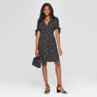 Women's Polka Dot Short Sleeve Button-down Dress With Sleeve Ties - Xhilaration Black