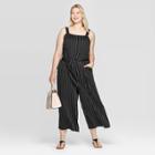 Women's Plus Size Striped Sleeveless Square Neck Jumpsuit - Ava & Viv Black