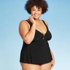 Women's Plus Size Hardware Detail Tankini Top - Aqua Green Black