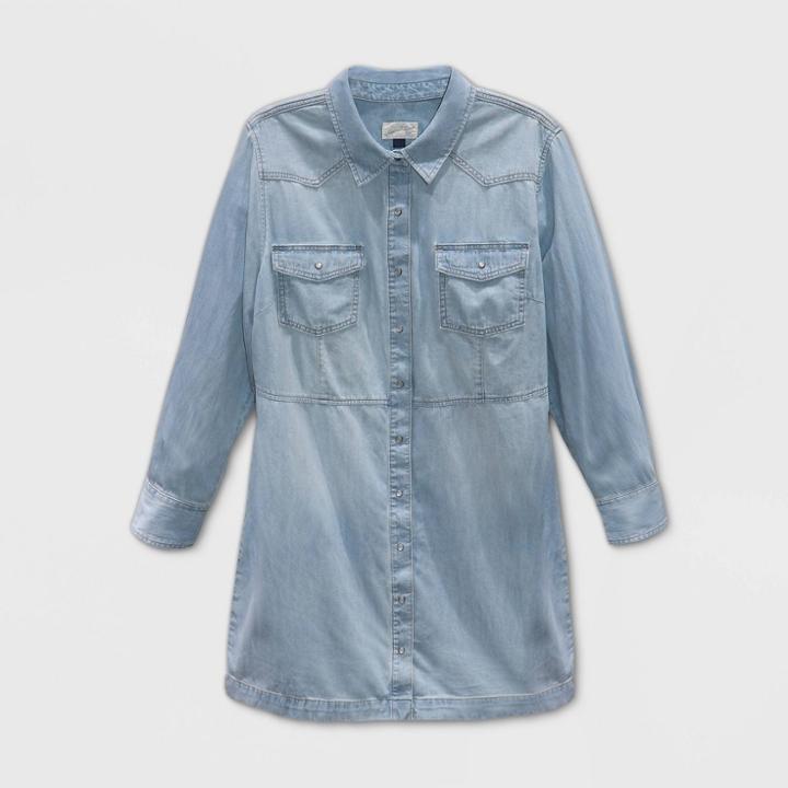 Women's Plus Size Long Sleeve Collared Western Denim Dress - Universal Thread Blue 1x, Women's,
