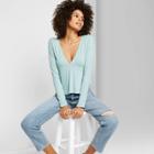 Women's Long Sleeve V-neck Babydoll Top - Wild Fable Teal Xs, Women's, Blue