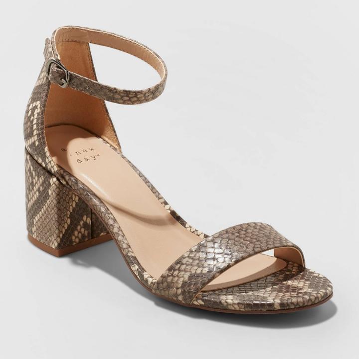 Women's Michaela Faux Leather Mid Block Heel Sandal Pumps - A New Day Gray