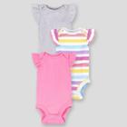 Lamaze Baby Girls' Organic Cotton 3pk Striped And Solid Flutter Sleeve Bodysuit - Pink