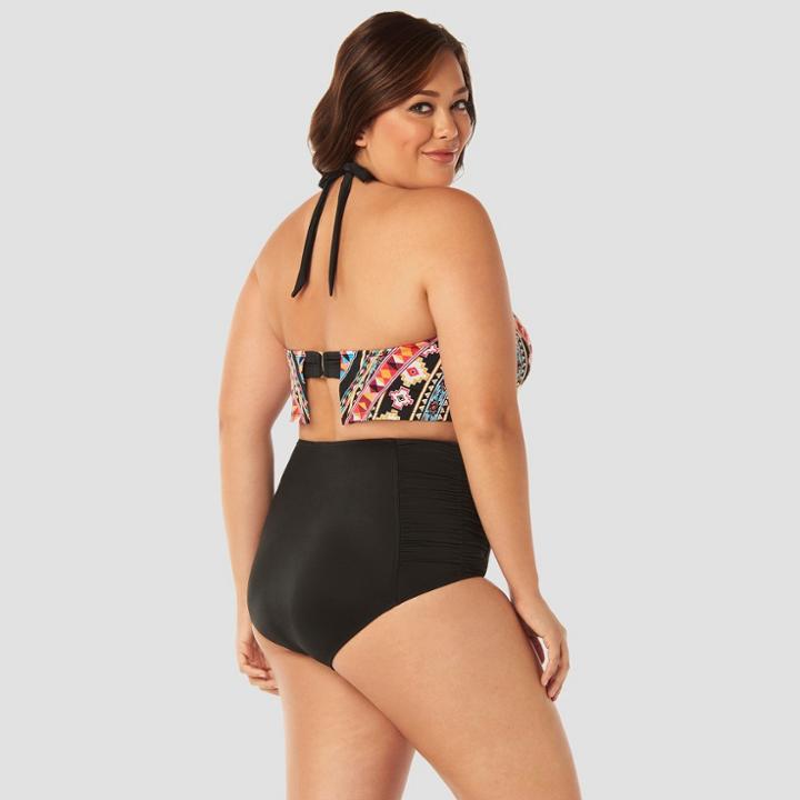 Women's Plus Size Slimming Control Flounce Bikini Top - Beach Betty By Miracle Brands Black Print 2x,